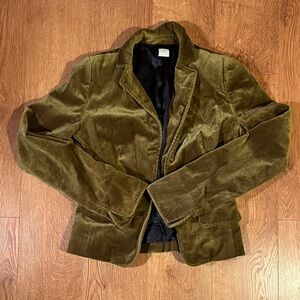 J. Crew Olive Green Velvet Blazer with Silk Lining Size 2